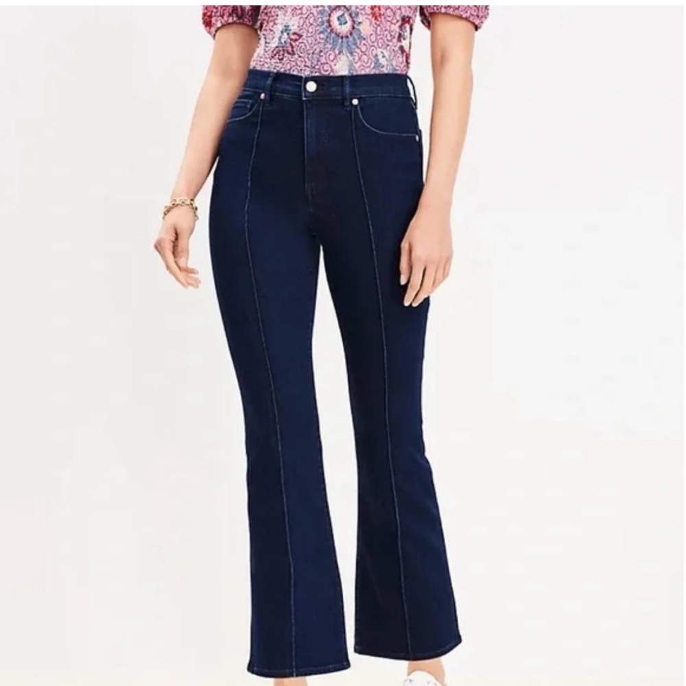 LOFT Pintucked High‎ Rise Kick Crop Jeans in Classic Wash
